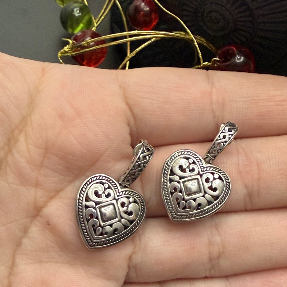 vintage  925 silver -Style Heart Filigree Drop Earrings